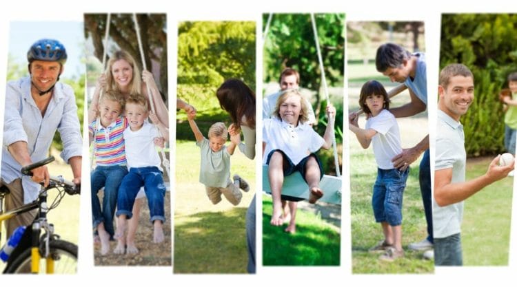 A Collage Of Photos Of A Family In A Park.