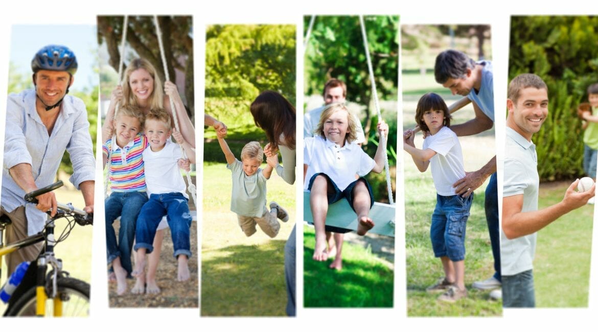 A Collage Of Photos Of A Family In A Park.